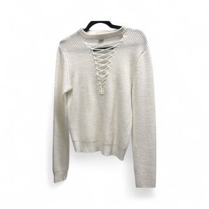 POOF New York V-Neck Crisscross Knit Sweater